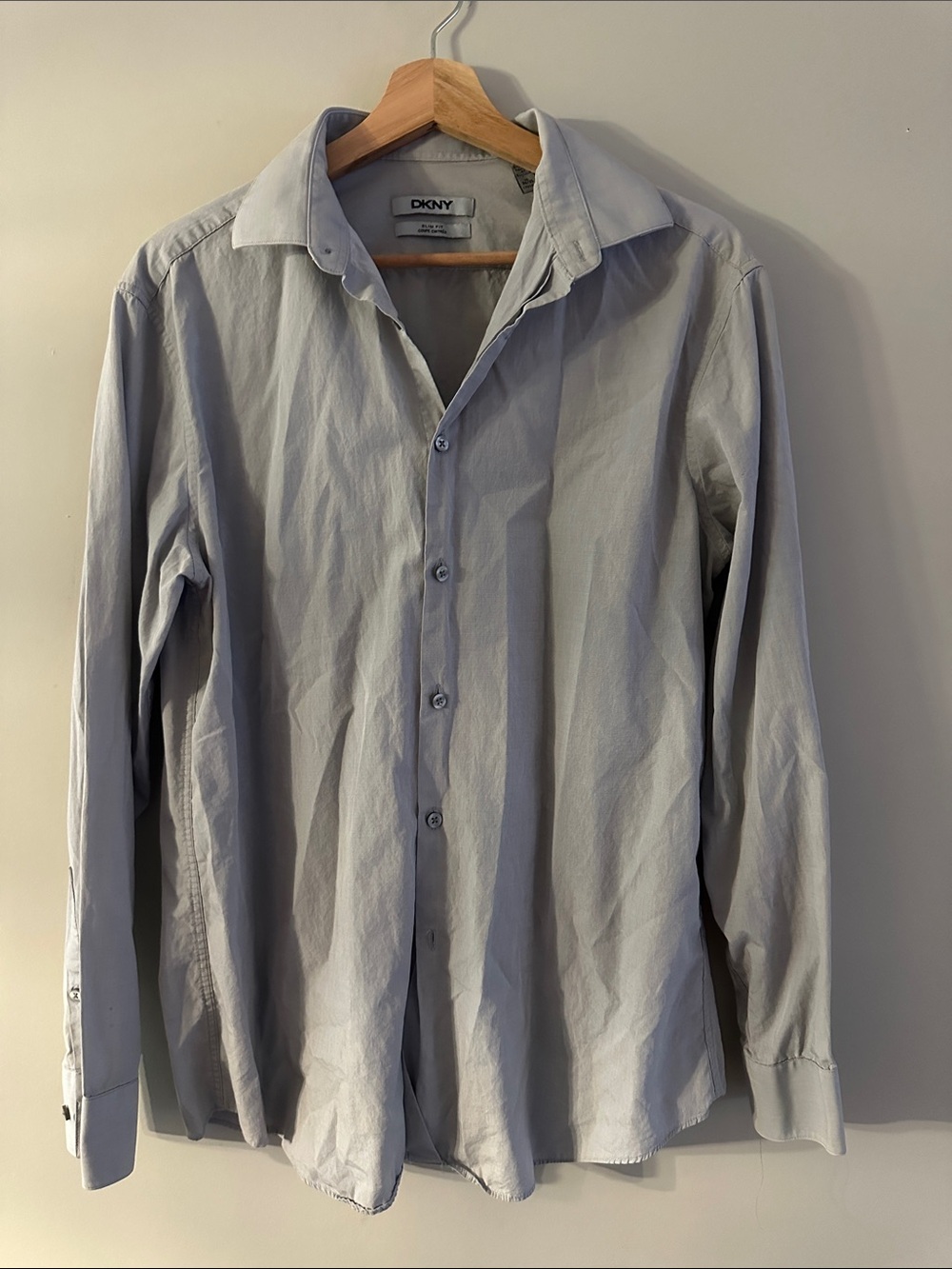 DKNY Men's Light Gray Button-Up Dress Shirt